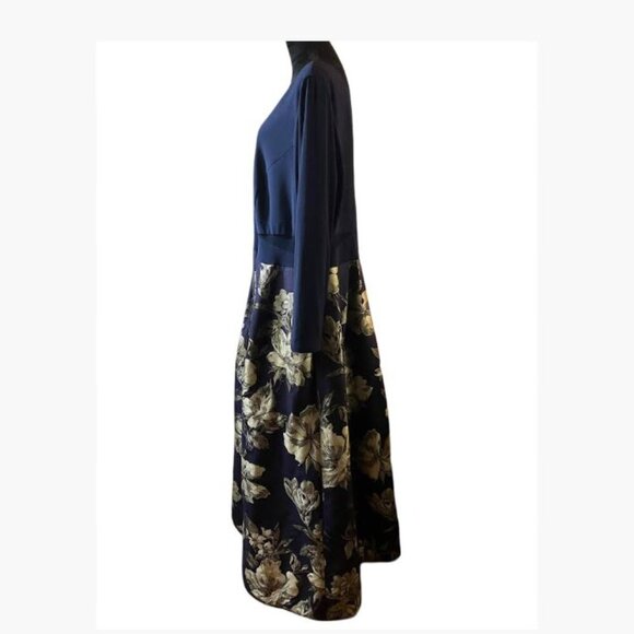 Xscape Maxi Brocade Formal Cocktail Dress Navy and Gold Size 22  EUC - Picture 3 of 15